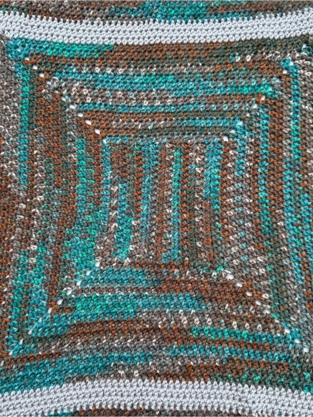 Handmade Multicolor Crochet Throw Blanket - Teal, Brown & Gray- Toddler Size